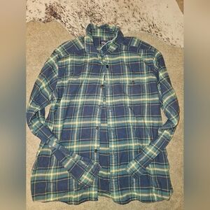 Patagonia Organic Cotton Plaid Shirt Navy And Green - Size Large